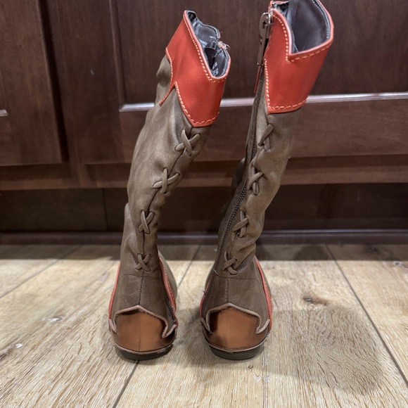 Disney Raya Costume Boots Brown and Orange Faux Leather Toddler 7/8 - Picture 4 of 7